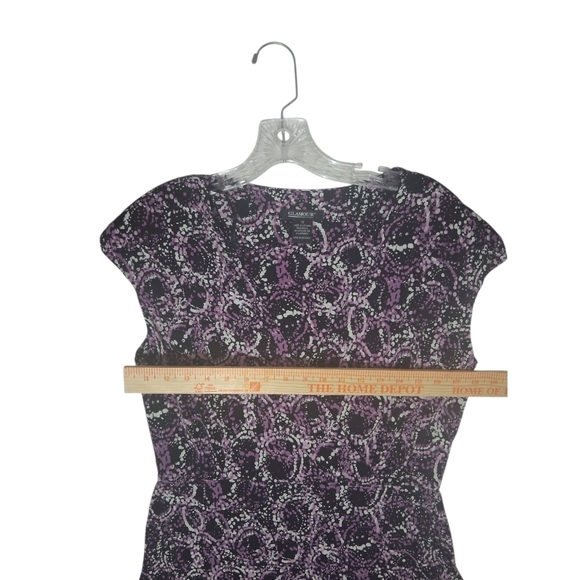 EUC GLAMOUR Sz.12 Purple/White Midi Length Abstract Circles Print Dress - Picture 3 of 8